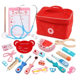 Children's wooden simulation cloth bag medicine box, baby home doctor injection toy gift Randomly send component colors