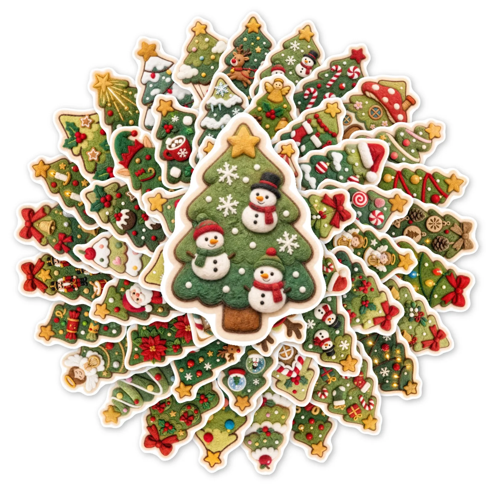 10/30/50 Stück Filz-Effekt Weihnachtsbaum-Aufkleber aus Vinyl, klassisches Spielzeug für Tagebuch, Scrapbook, Laptop, Winter-Feiertagsgeschenk