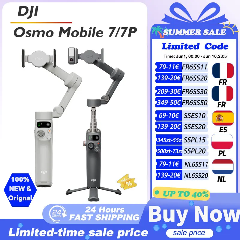 DJI Osmo Mobile 7 / DJI Osmo Mobile 7P avec perche télescopique intégrée et trépied, autonomie de 10 heures, charge du téléphone, OM 7 neuf en stock