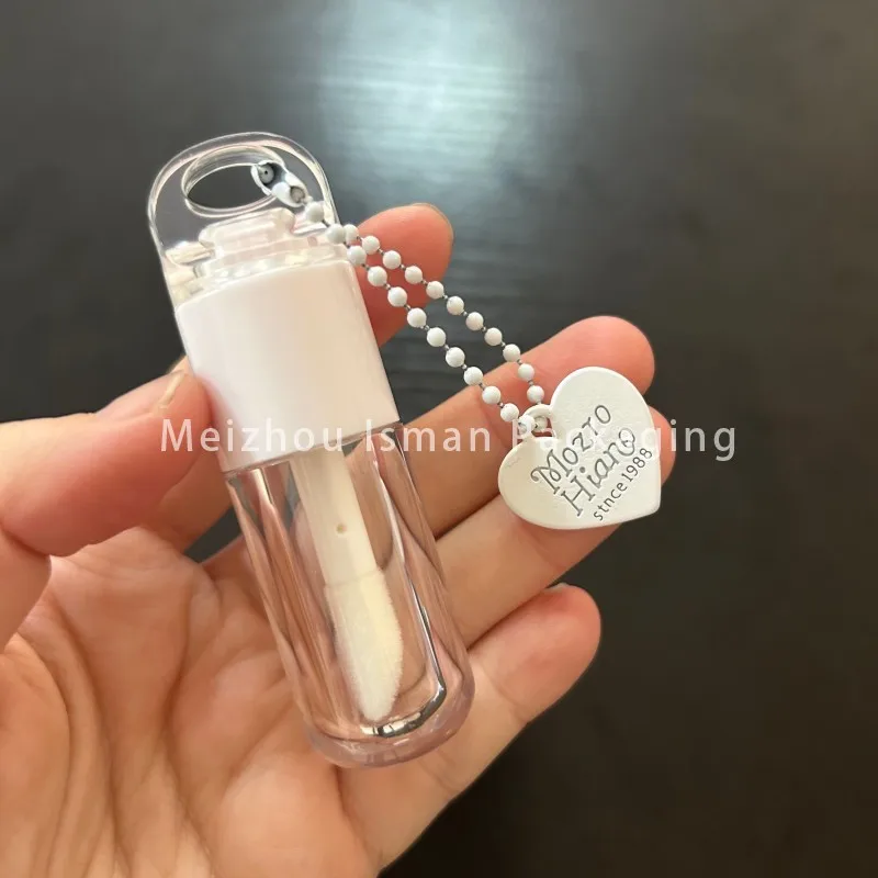 

50Pcs Wholesale Empty Clear Creative Vendor Lipgloss Container Key Chain Lip Gloss Lipstick Tubes With Big Brush Wand