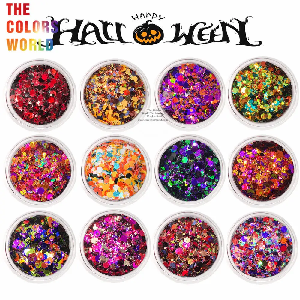 TCT-837 Holographic Chunky Shimmer Brown Black Mix Halloween Glitter Costume Nails Hair Body Eye Face Makeup Party Performance