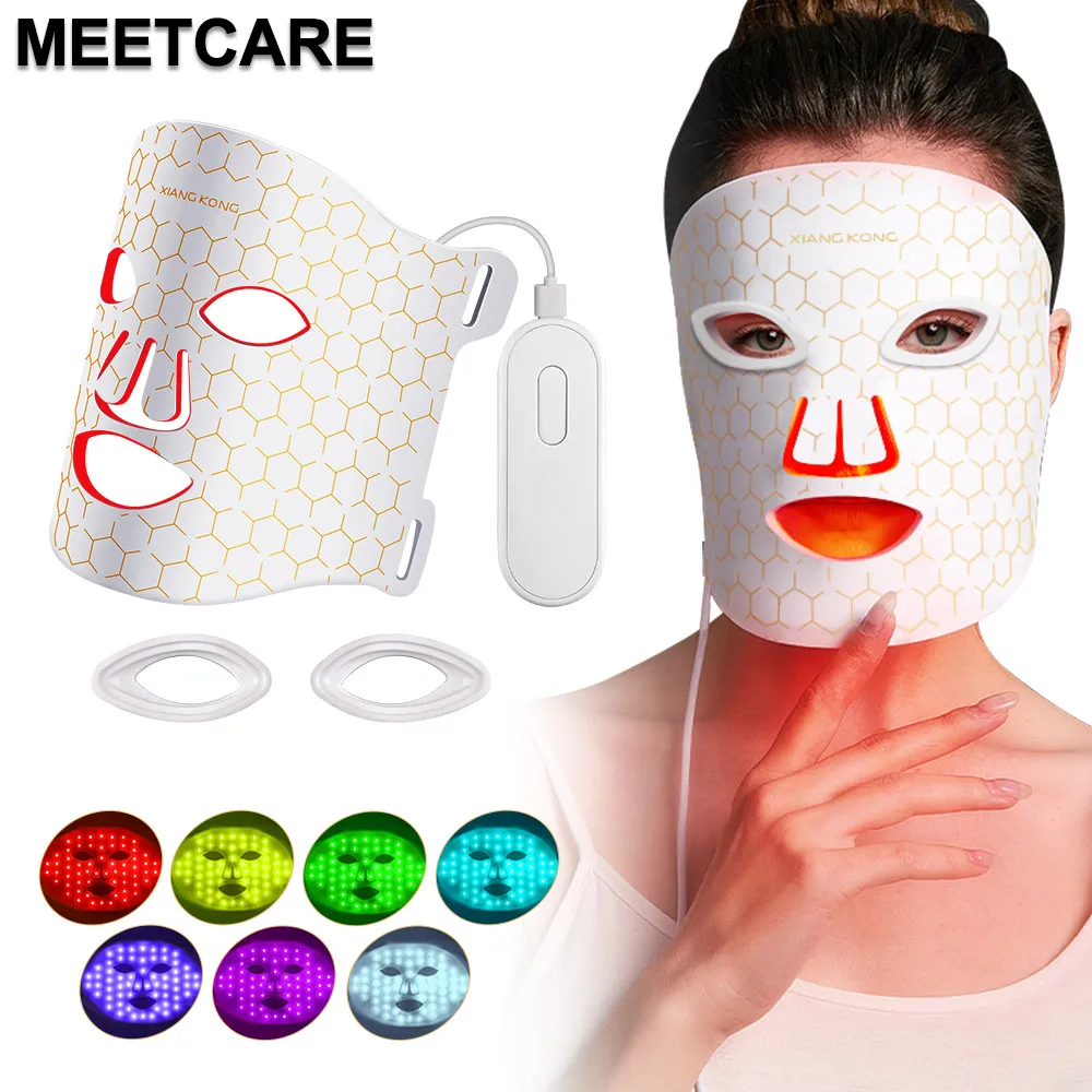 7 Colors LED Facial Mask Light Therapy Silicone Photon Beauty Mask for Lift Face Anti Shrink Pore Skin Repair Whiten Oil Control