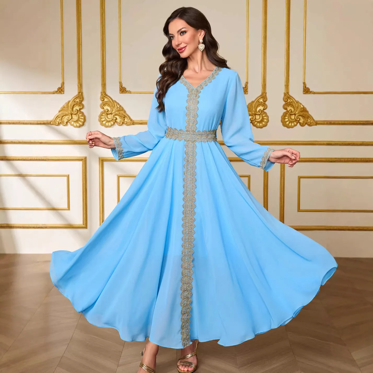 

Новое женское платье, арабская дубайская кружевная роба с длинными рукавами для женщин, длинное платье-роба, абайя, Рамадан, Дубай, роскошное, исламское, элегантное.