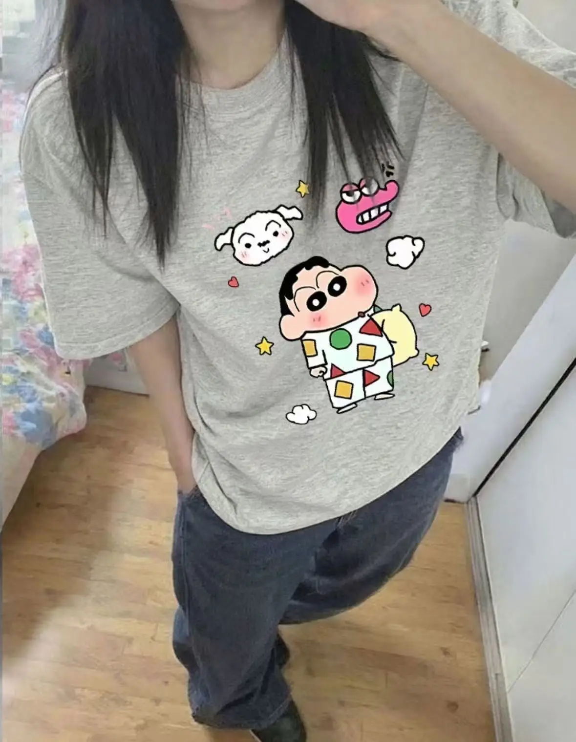 Crayon Shin Chan Friends Print Casual T Shirt Cute Anime Short Sleeve Tee Streetwear Daily Wear