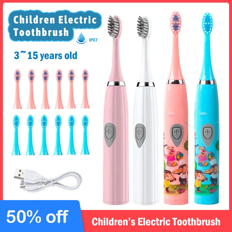 Sonic Children Electric Toothbrush Colorful Cartoon Cute Pattern Ultrasonic Rechargeable Soft Hair Smart Brush Oral Cleaning