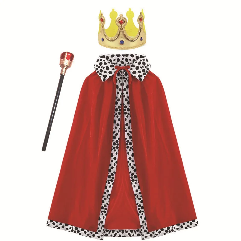 Disfraz de rey para niños, capa roja para adultos, bata, corona, capa del Príncipe Real, disfraz de Halloween