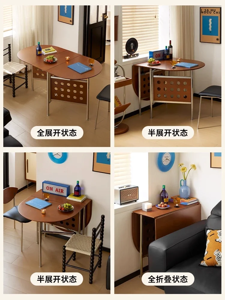 Medieval solid wood folding table small apartment household stainless steel oval table