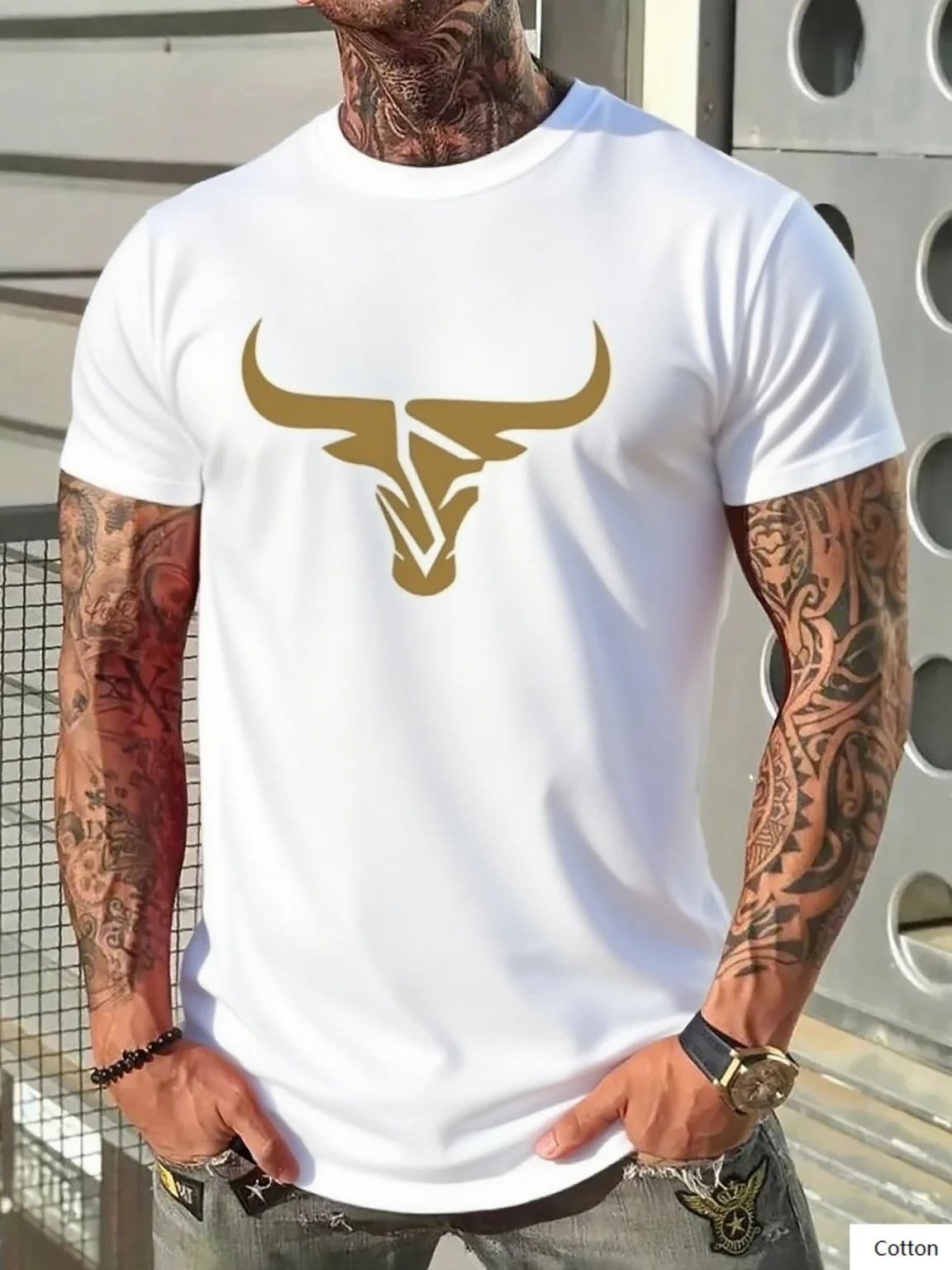 

Pure Cotton Tee Featuring Bull Head Graphic Great for Expressing Your Passion for Unique Animal - Perfect for Casual Outings