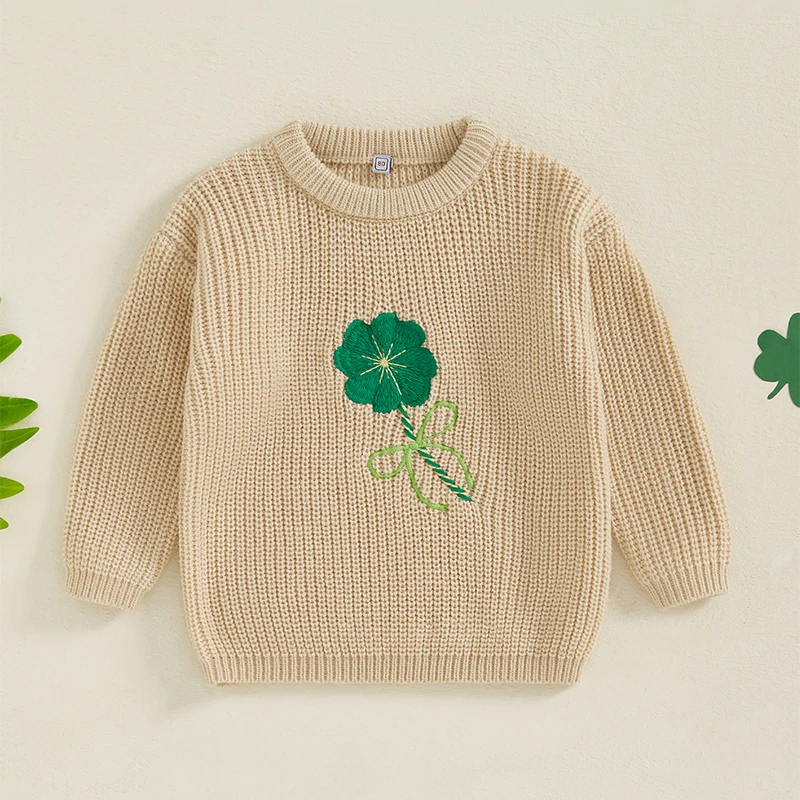 Toddler Girls Boys Sweater Clover Embroidery Long Sleeve Baby Pullovers Ireland Clothes Spring Casual Tops Kids Clothes