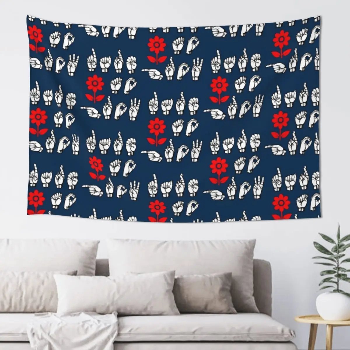 DARE TO GROW in ASL Letters with red flower design Tapestry For Bedroom Wallpapers Home Decor Tapestry