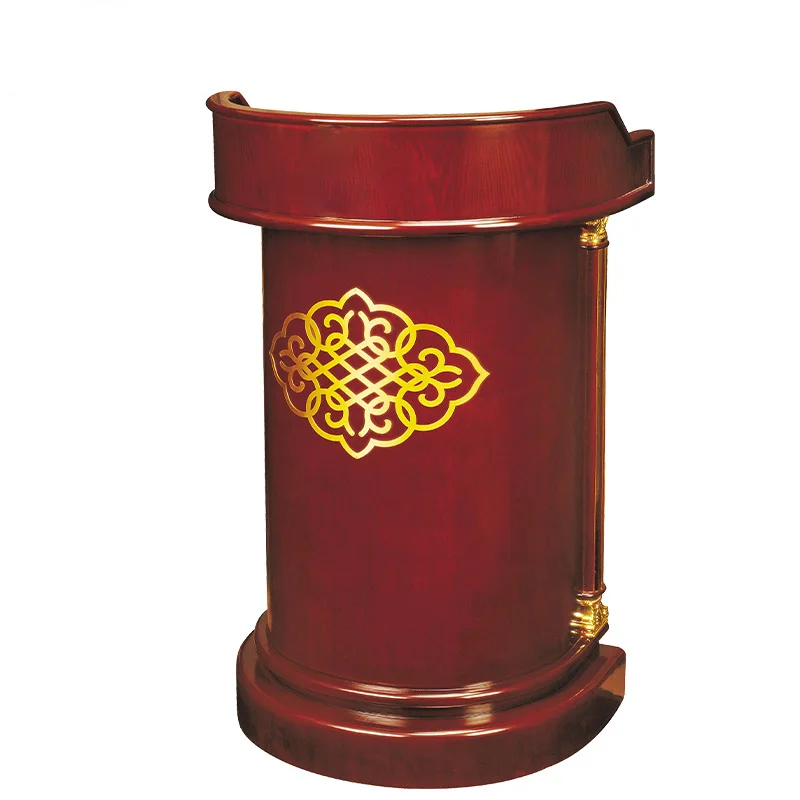 Modern Design Copper Wood Pulpit Podium Floor-Standing Rostrum for Church Speech Meeting Room Lectern for Mall Hotel School