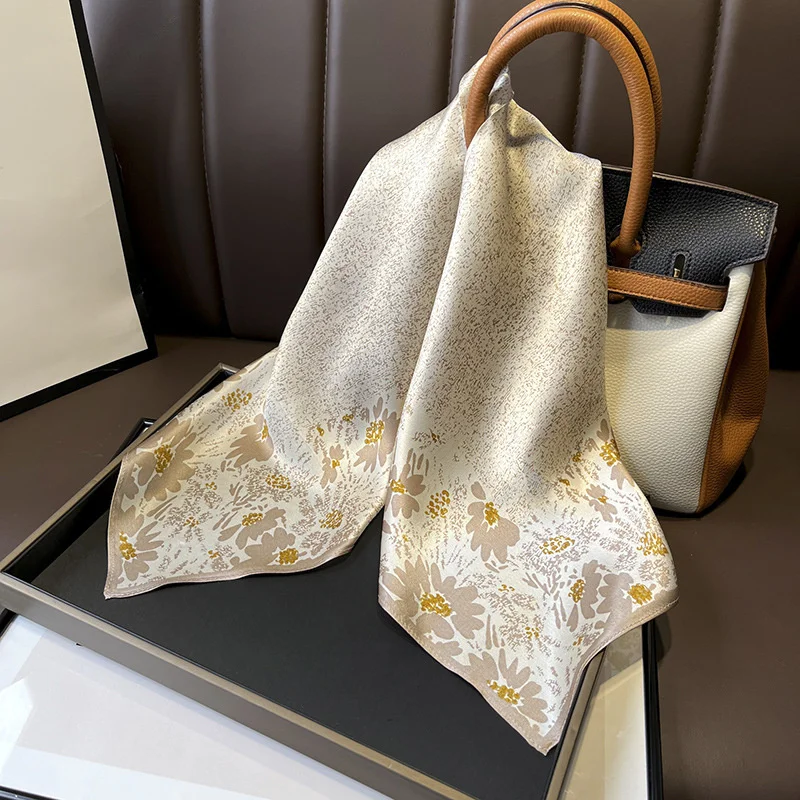 New 70cm square scarf thin Japanese and Korean sweet champagne small floral silk scarf headband headgear women