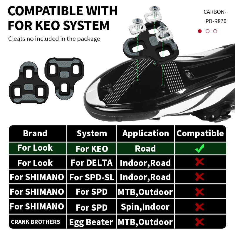 BUCKLOS Road Bike Lock Pedal for KEO Carbon Fiber Bicycle Self-Locking Pedals for Look Ultra Light Racing Pedal with Cleat Nylon