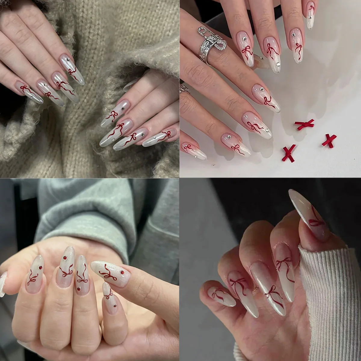 3D 블랙 레드 핑크 네일 스티커 Bowknot 네일 데칼 리본 나비 매듭 자기 접착제 네일 슬라이더 DIY 매니큐어 장식