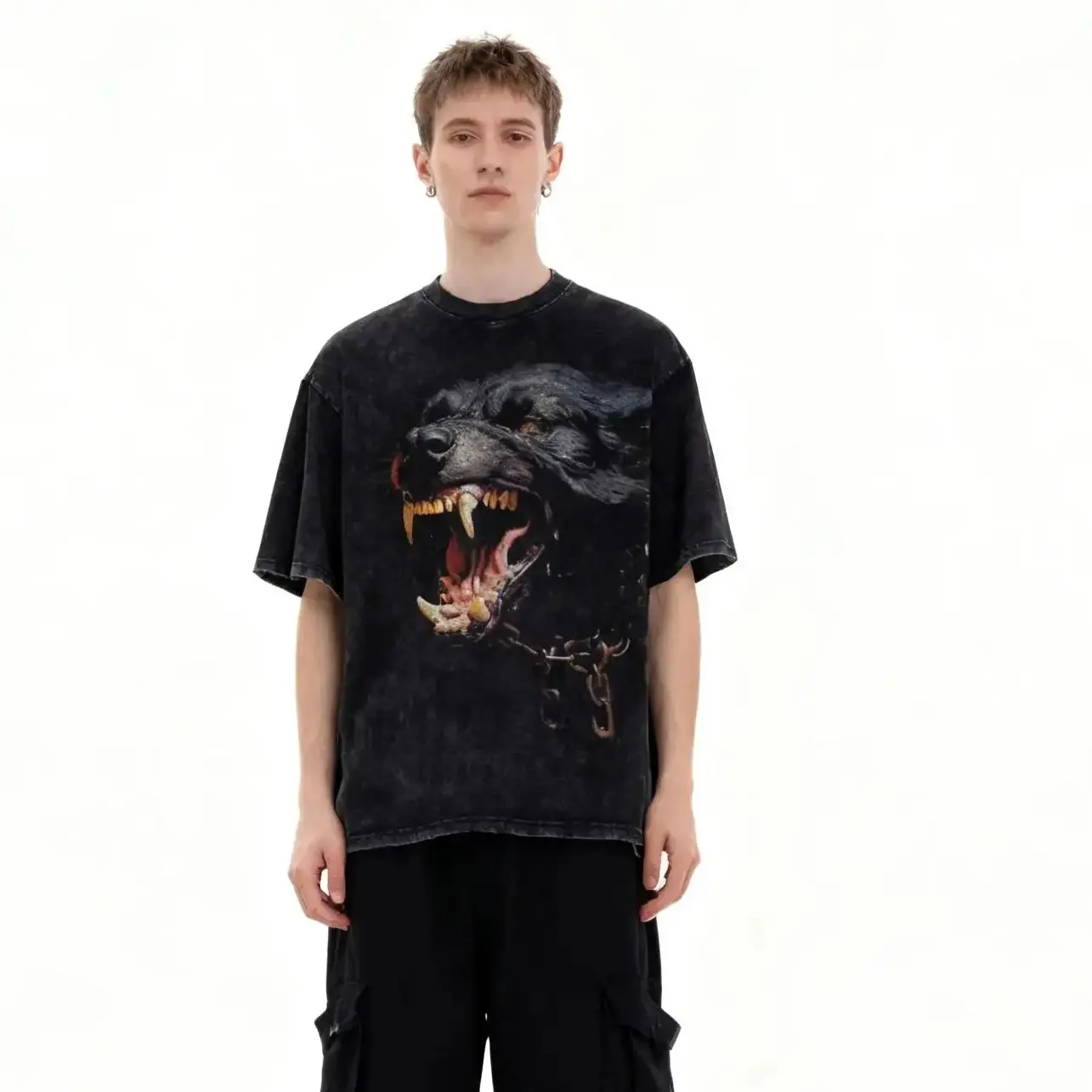 

Doberman Print Men's Washed Casual Tee Men' s T shirt Bold Style Comfortable Streetwear For Daily Casual Outfits Top unisex