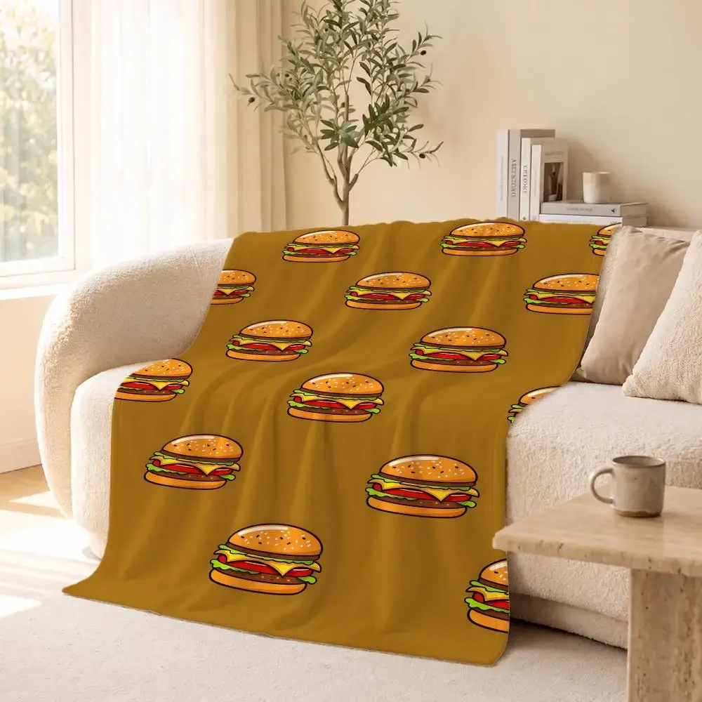 humorous Humorous Burger Print Throw Flannel Throw Blanket for Travel & Office, Warm Outdoor Custom Bedspread, Ideal Gift