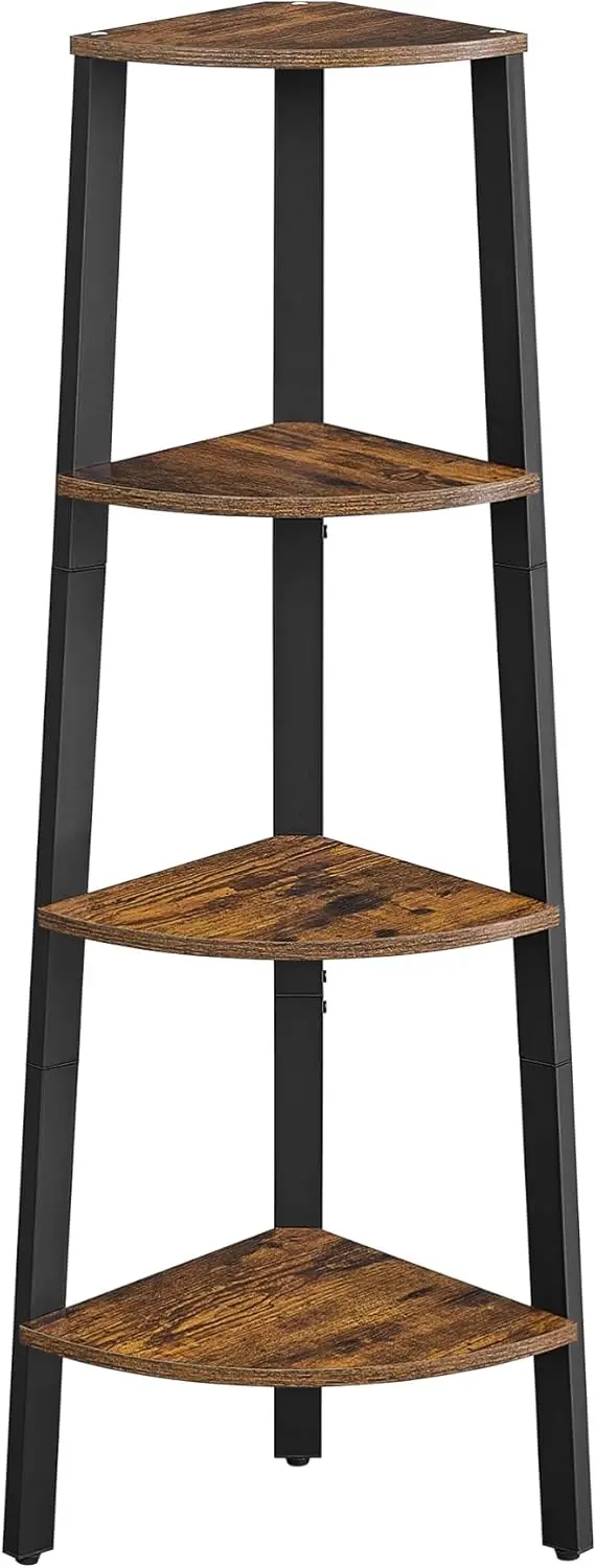 

Corner Shelf Stand, 4-Tier Corner Bookshelf, Industrial Ladder Shelf, Plant Stand for Living Room, Office, Kitchen, Rustic