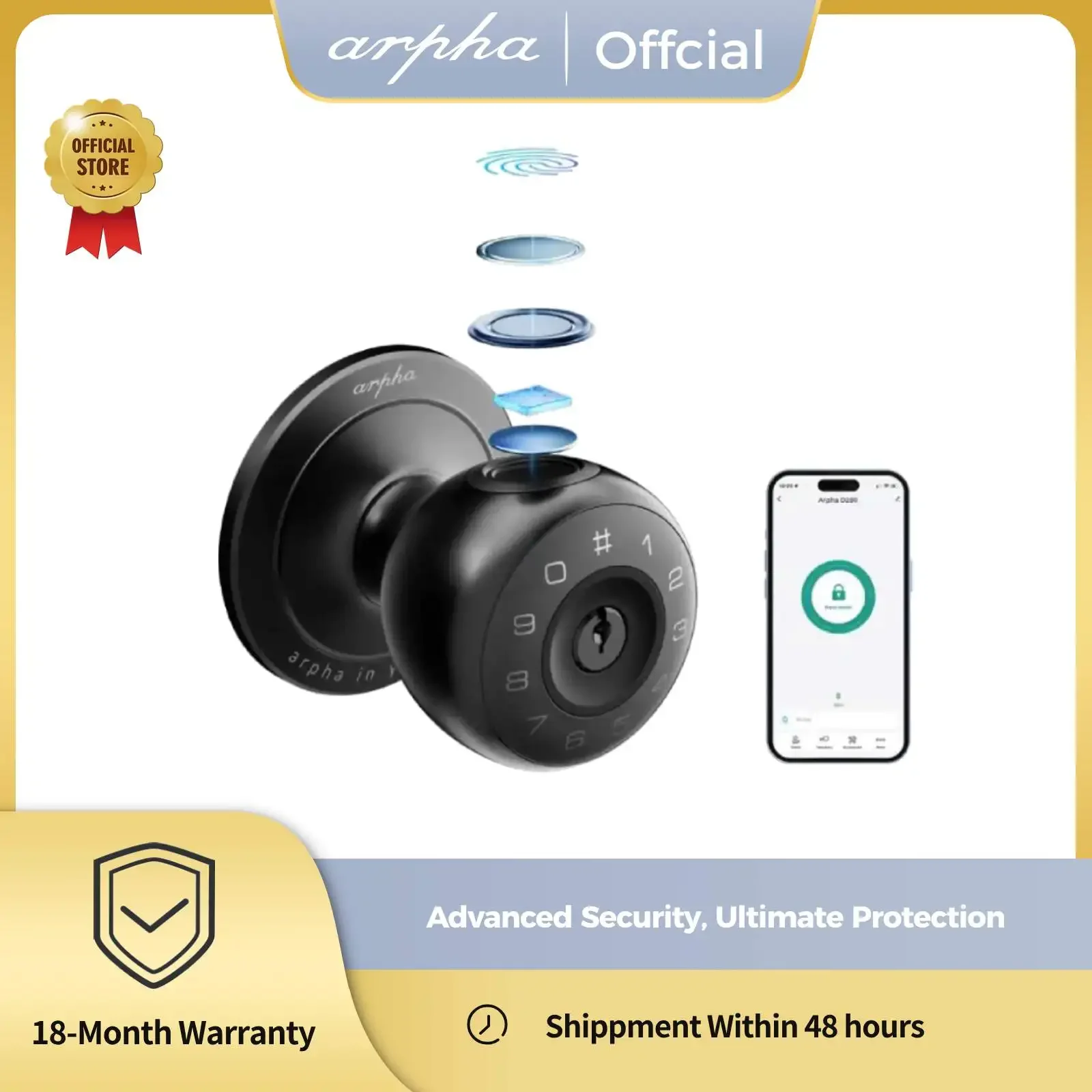 Arpha Smart Lock D260 Smart Fingerprint Door Knob with App Control Keyless Entry Door Lock with Keypad Anti-Peeping Password