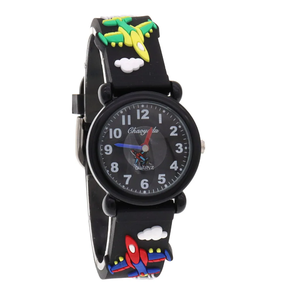 Kinder uhren Silikon armband Cartoon Kampf flugzeug Sekunden zeiger Kinder Armbanduhr Uhr Reloj Infantil schwarze Uhren für Mädchen