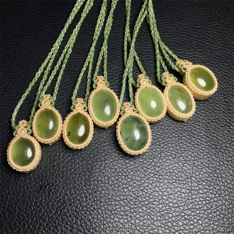 Natural Hand-woven Prehnite Stone Pendant Jewelry For Women Man Healing Crystal Beads Energy Stone Reiki Gemstone 1PCS