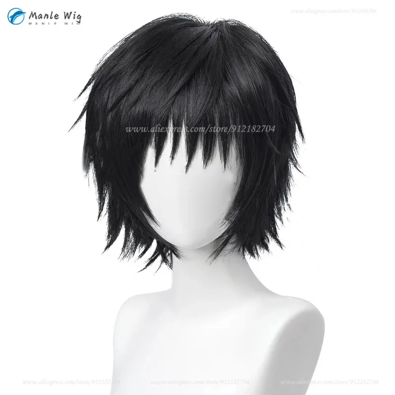 أنيمي توجي فوشيغورو شعر مستعار تأثيري 30 سنتيمتر قصيرة أسود رقيق شعر مستعار مقاومة للحرارة بيروكات صناعية هالوين فوشيغورو ميغومي الأب شعر مستعار