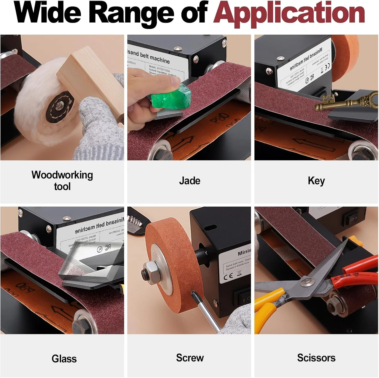 Ponceuse à bande de support, meuleuse stationnaire 350W ponceuse à bande micro électrique à angle réglable avec bandes abrasives de 10 pièces