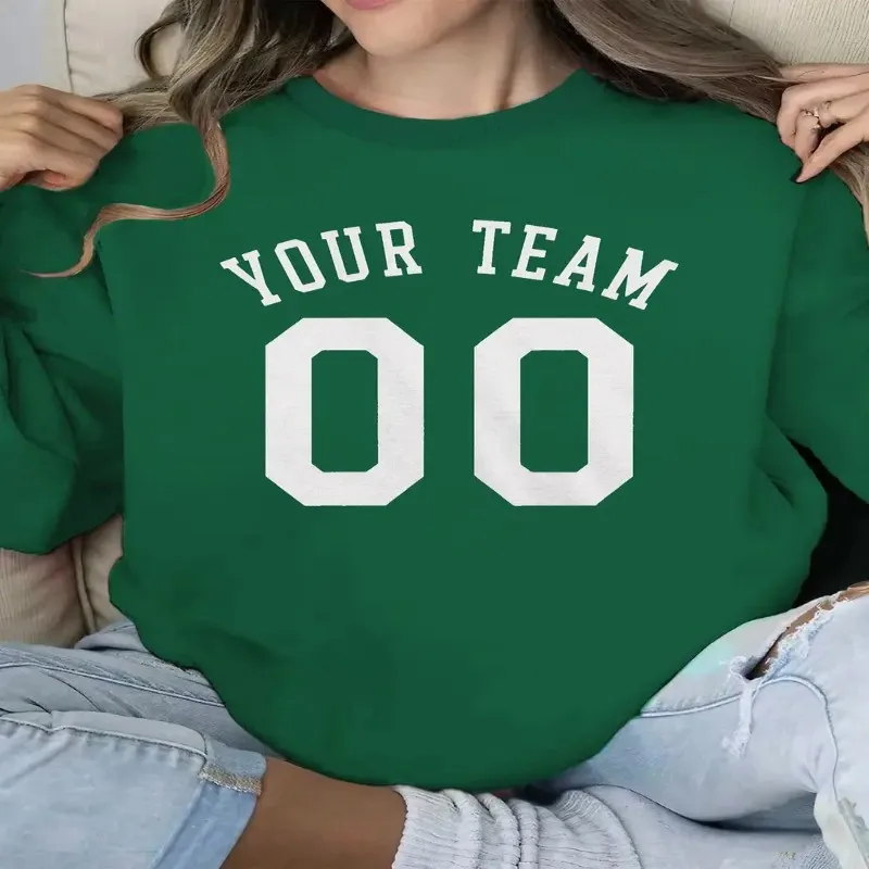 맞춤형 여성 캐주얼 크루넥 스웨트셔츠 기하학적 YOUR TEAM 00 디자인, 폴리에스테르 니트 원단, 레귤러 길이
