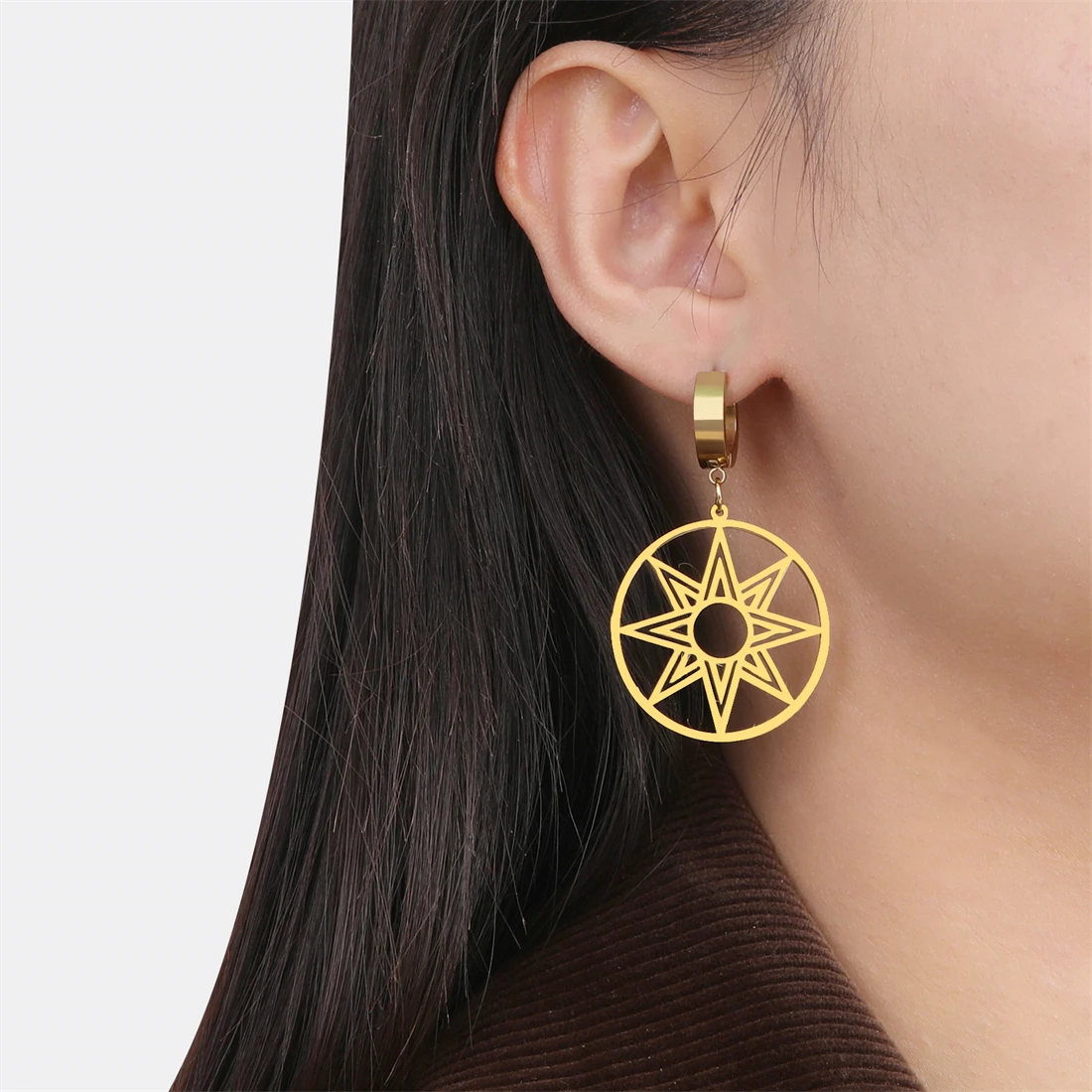 Серьги Ishtar Inanna Star of Goddess из нержавеющей стали, модные очаровательные большие подвески в виде октаграммы, серьги, ювелирные изделия из мелкой мифологии Серьги Ishtar Inanna Star of Goddess из нержавеющей стали, модные очаровательные большие подвески в виде октаграммы, серьги, ювелирные изделия из мелкой мифологии