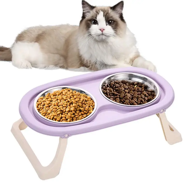 Double Cat Bowl Adjustable Height High Cat Dish Double Food Bowl Pet Supplies Anti-Splash For Veterinary Hospitals Pet Owners