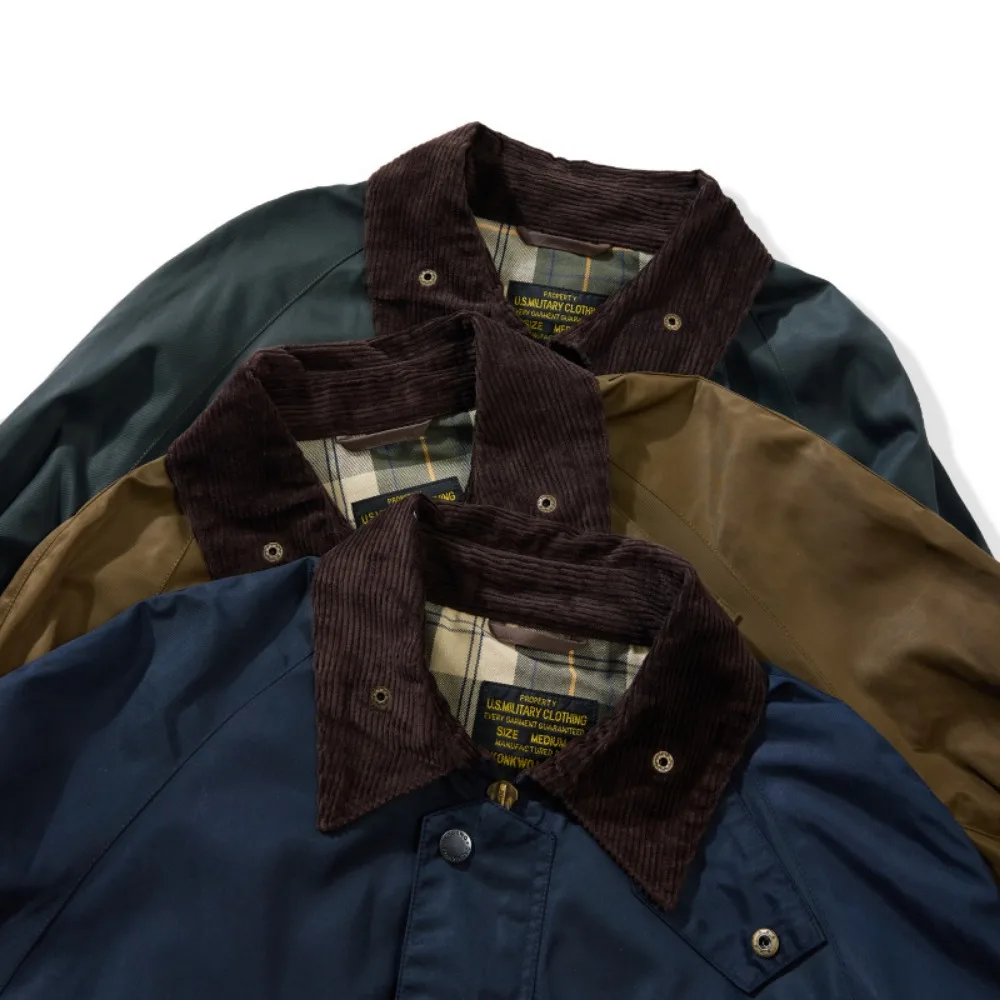 

Winter men's retro oil wax jacket mid-length waist-hugging work windbreaker jacket