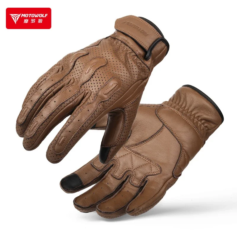 Luvas de couro para motociclismo masculino e feminino, tela sensível ao toque, proteção, moto, motocross, quadriciclo, luvas