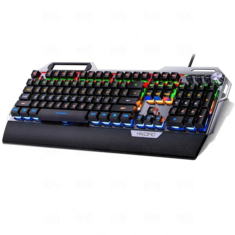 

Yindiao K100 RGB проводная металлическая настоящая механическая клавиатура двухрежимная ручная ручка игра зеленая ось USB ПК ноутбук подарок