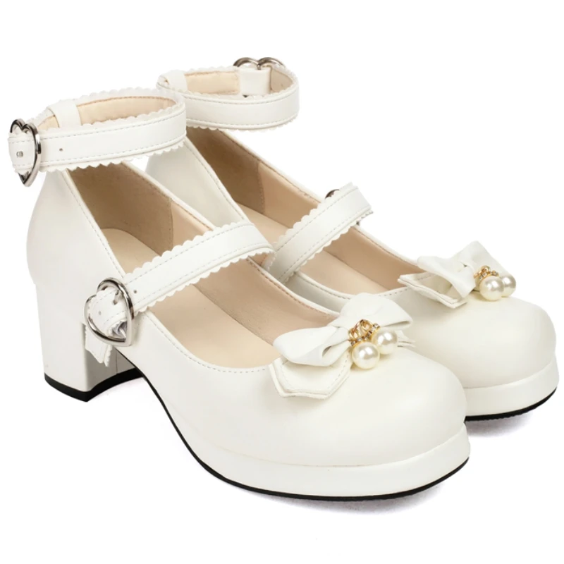 Women\'s Low Heels Mary Janes Lolitas Shoes Elegant Pumps Straps Sweet White Red Black Office Wedding Shoes Girls Large Size 45