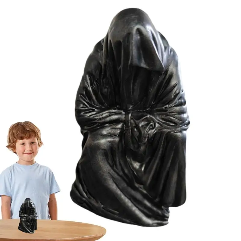 Ghost Wizard Death Robe Desktop Sculpture Black Grim Reaper Statue Nightcrawler Resin Mysterious Man Sitting Sculpture Decor