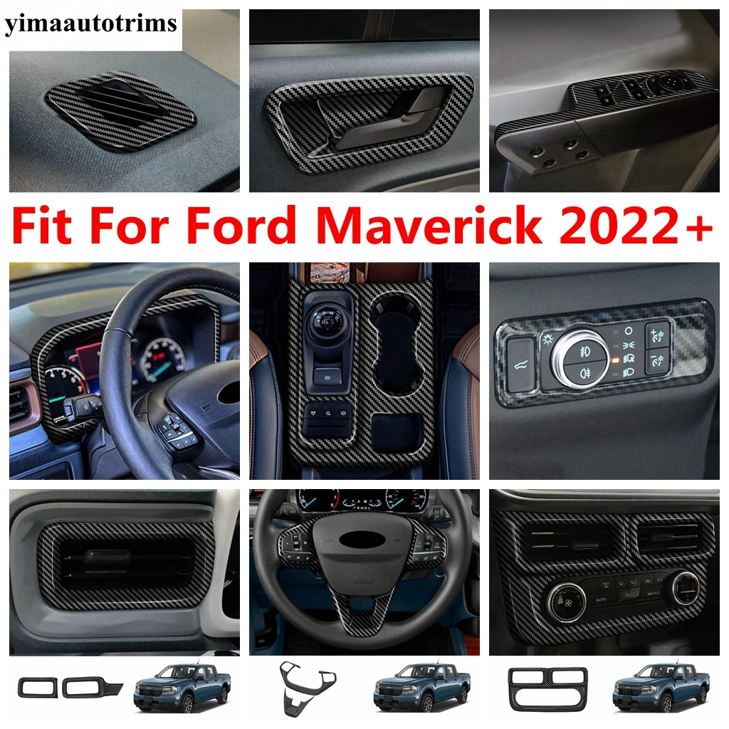 

Window Lift Head Light Handle Bowl Gear Water Cup Panel Cover Trim For Ford Maverick 2022 2023 Carbon Fiber Accessories Interior