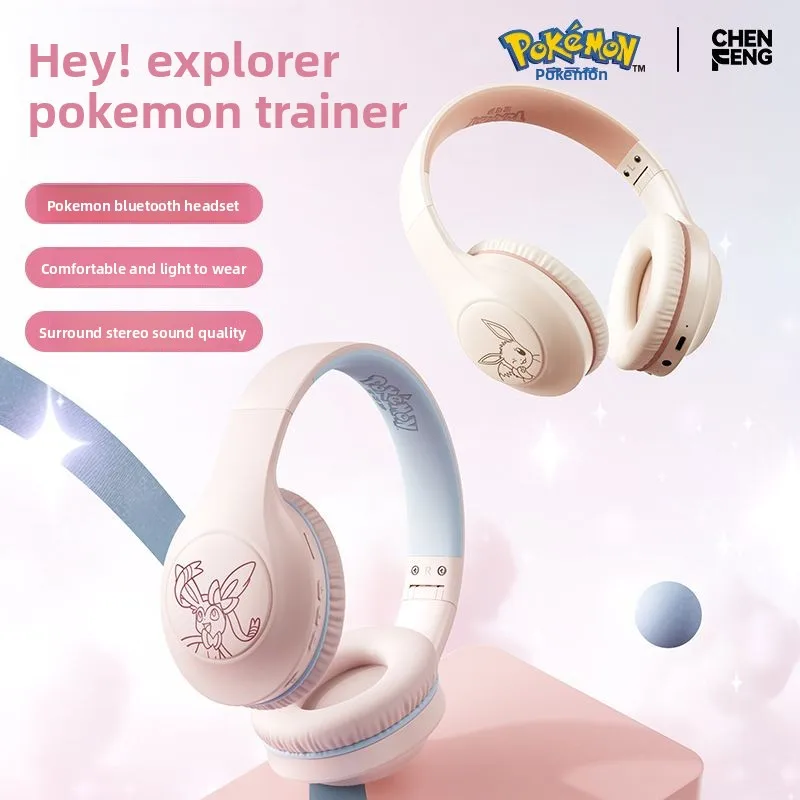 

2025 New Cute Student Headset for Girls Gaming Pokémon Collaboration PM05 Over-Ear Wireless Bluetooth Headphones
