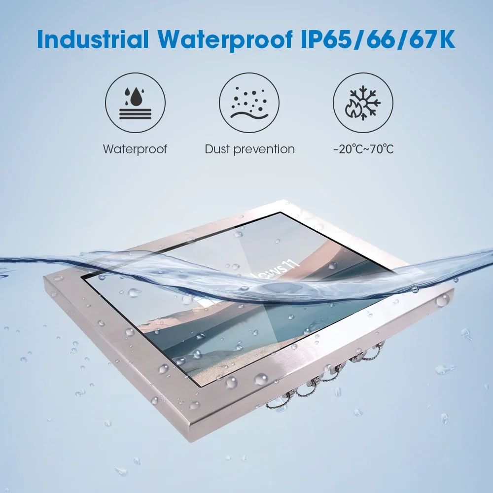 Fanless Industrial All In One Panel PC IP67 Stainless Steel Enclosure Resistive Touch Panel PC