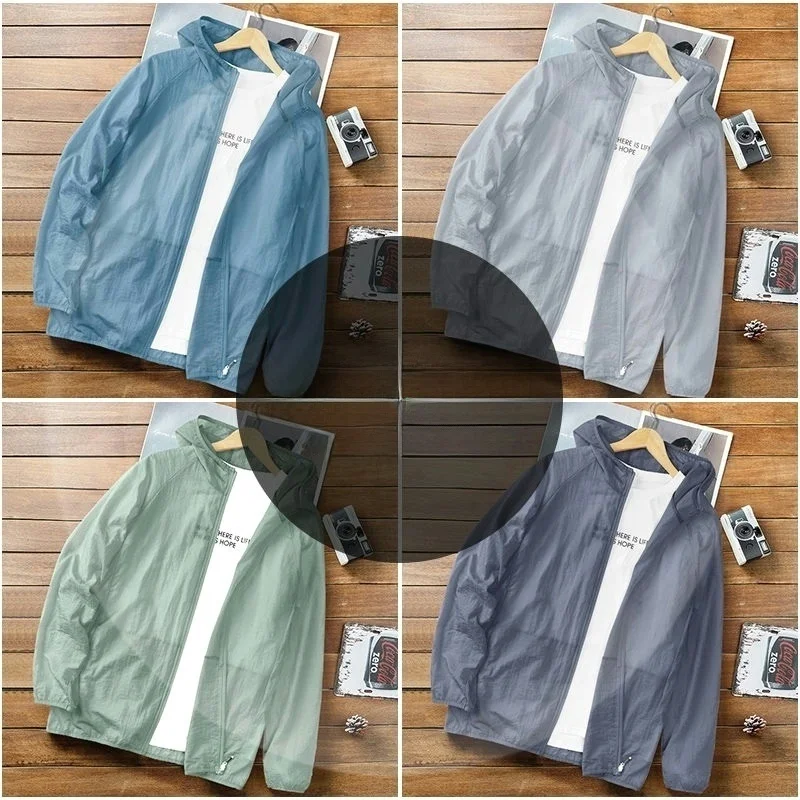Men's Summer Ice Silk Lightweight Jacket Breathable Skin Sun Protection Outdoor Casual Fashion Long Sleeve Zipper Hoodie
