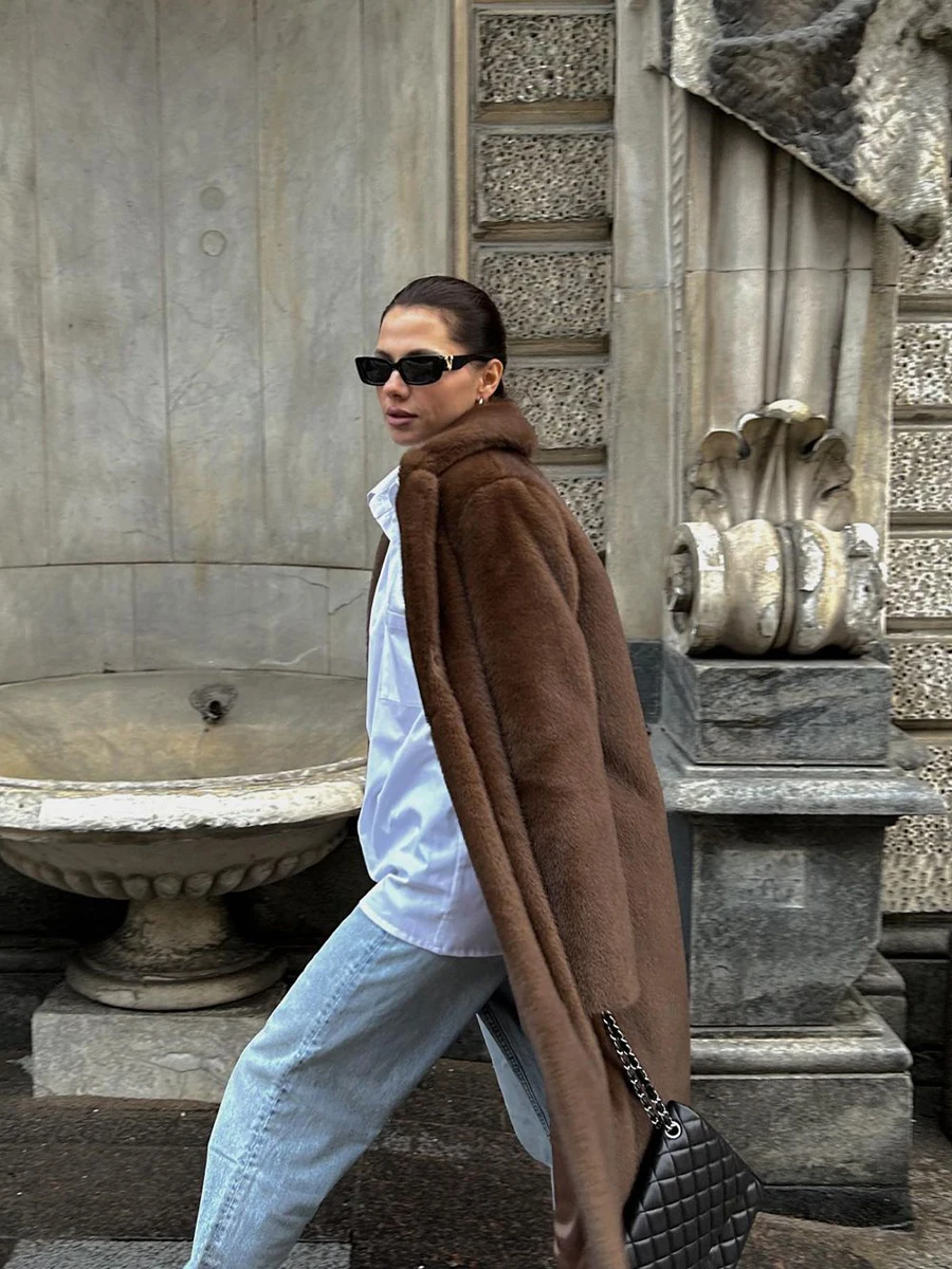 Fashion Trends Long Mink Faux Fur Coat Brown Winter Fuzzy Thick Warm Clothes for Women Iconic Vibe Cozy Outfit Maxi Overcoats