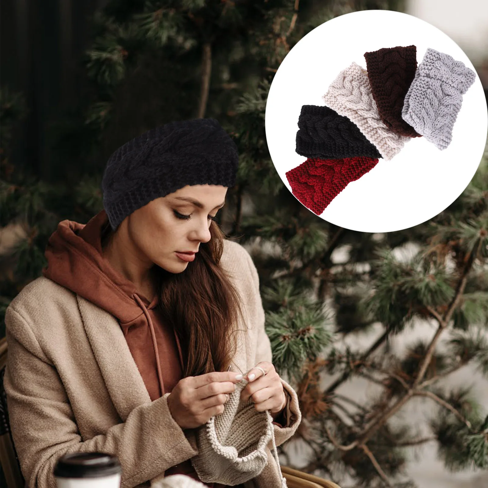 

5Pcs Winter Ear Warmer Headbands Women Knitted Wool Stretchy Head Wrap Warm Outdoor Sports Hairband Knitted Headband