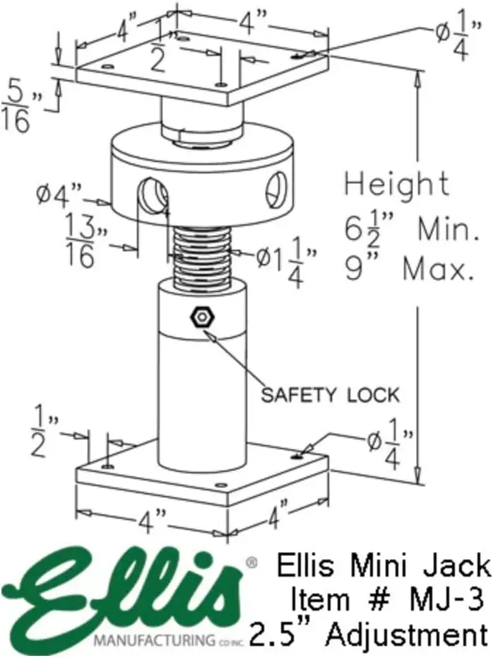 Adjustable Mini Screw Jack for House Leveling, Range of Adjustment 2.5" - Safe Load Capacity (15,000 lb)