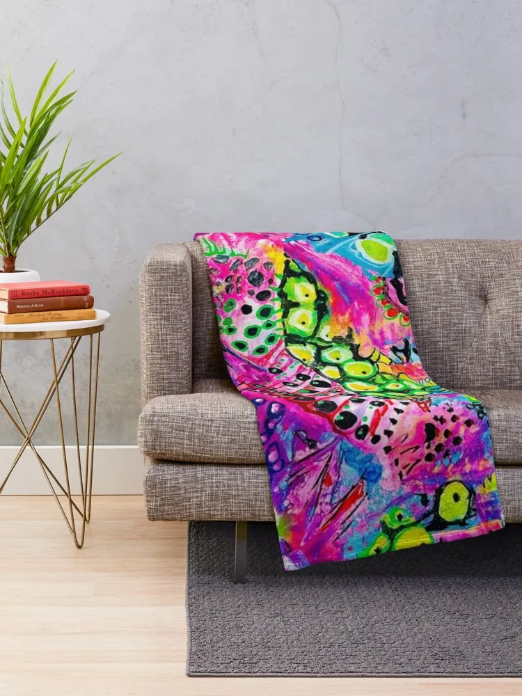 615. Colorful Dreamscape: Abstract Acrylic and Gouache Fusion Throw Blanket Sofa Quilt For Baby Blankets