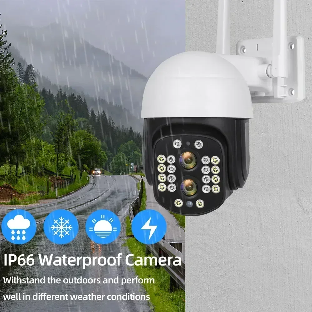 8MP PTZ WiFi 4K 10X PTZ Zoom Dual Lens Screen Camera Outdoor Protection Auto Motion Detection Outdoor CCTV Survalance IP Cameras