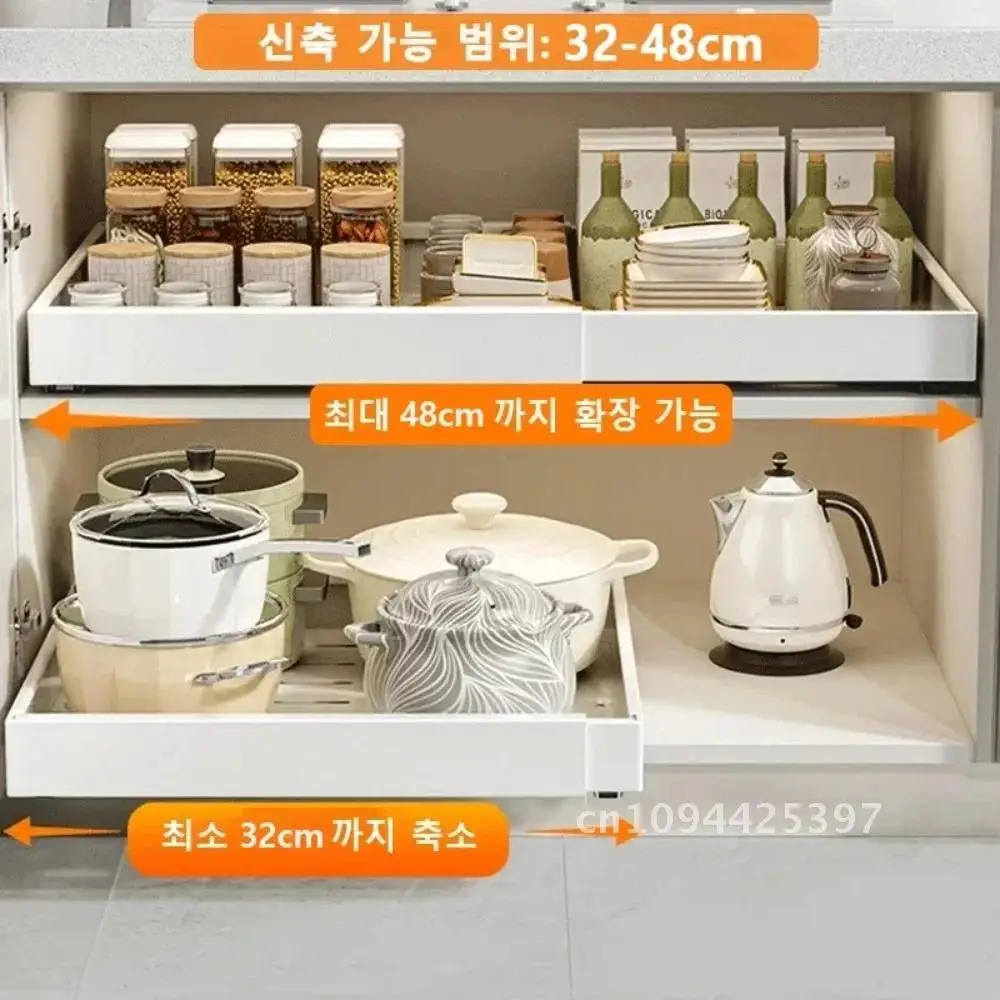 Scalable Pull-out Kitchen Storage Rack with Slide Rails Drawer Type Storage Tray Spice Box Storage Rack Cabinets Organizer