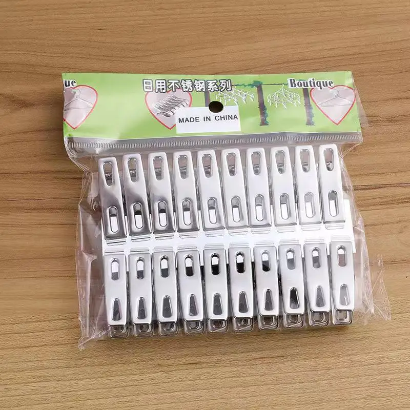 20 Stück Edelstahl-Wäscheklammern mit Flachem Mundstück, Binderclips, Trocknungsaufhänger, Metallklammer-Set, Metallklammern für Kleidung und Socken