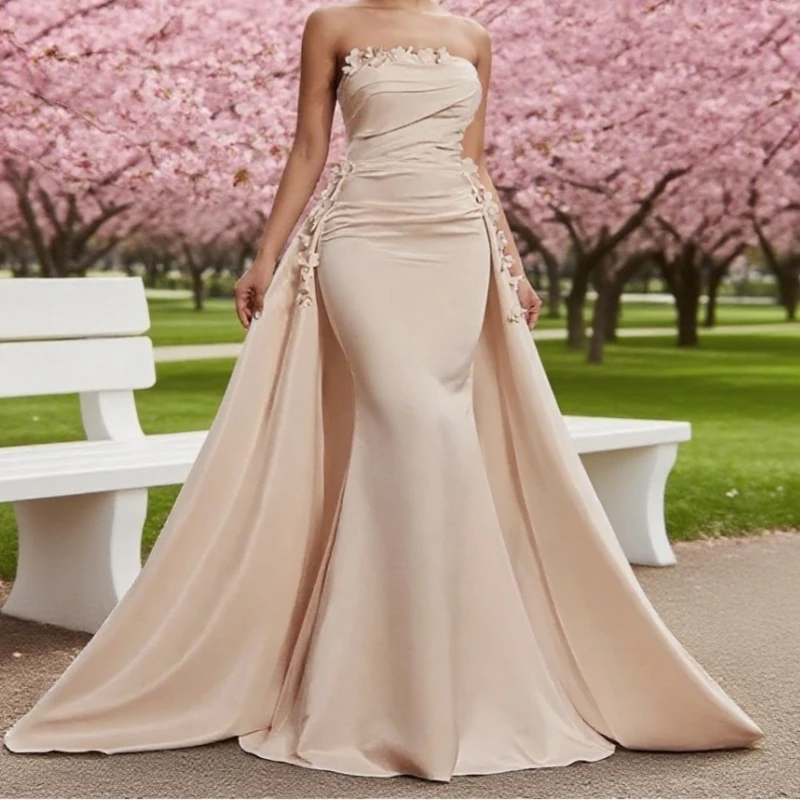 カスタマイズされたエレガントな女性のイブニングドレス恋人襟ノースリーブマーメイドウエディングドレスカクテルパーティー Vestidos パラ Mujer