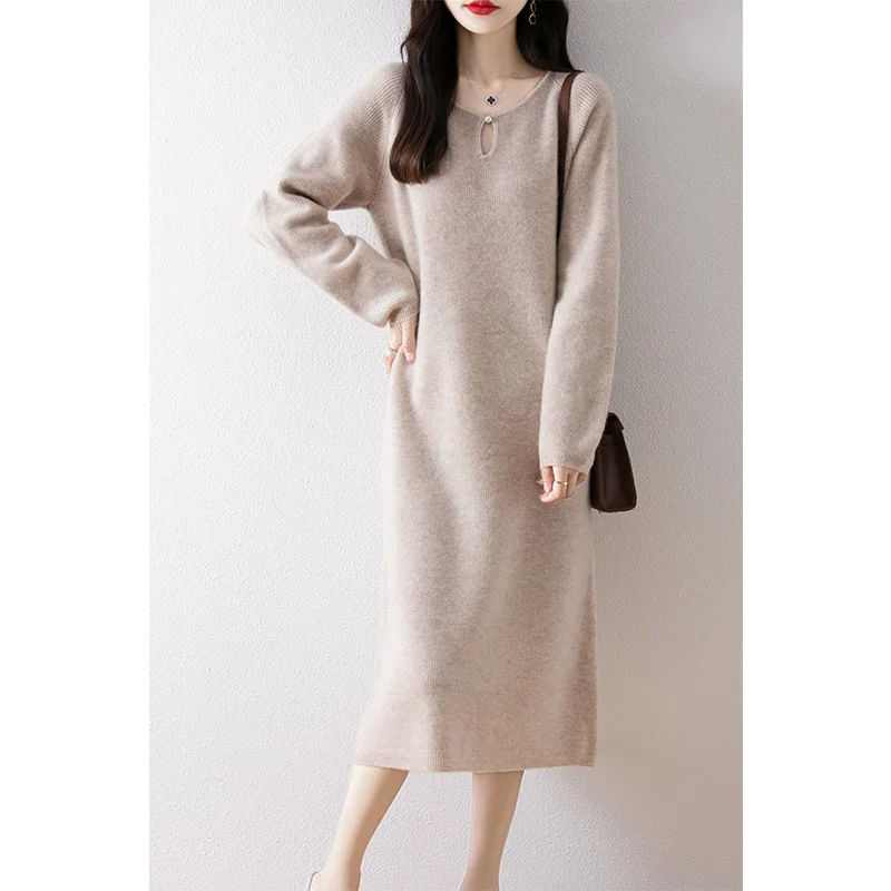 Casual Women\'s Dresses On Offer Clearance Free Shipping 100% Wool Knitted Jumpers 2024 Autunmn/Winter Loose Dress Long Pullovers