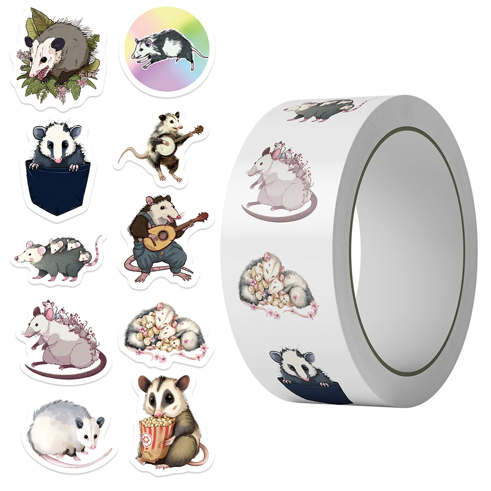 500pcs/Roll Cute Animal Opossum Sealing Label Stickers Funny Reward Decals Gift DIY Guitar Phone Bike Cartoon Decoration Sticker