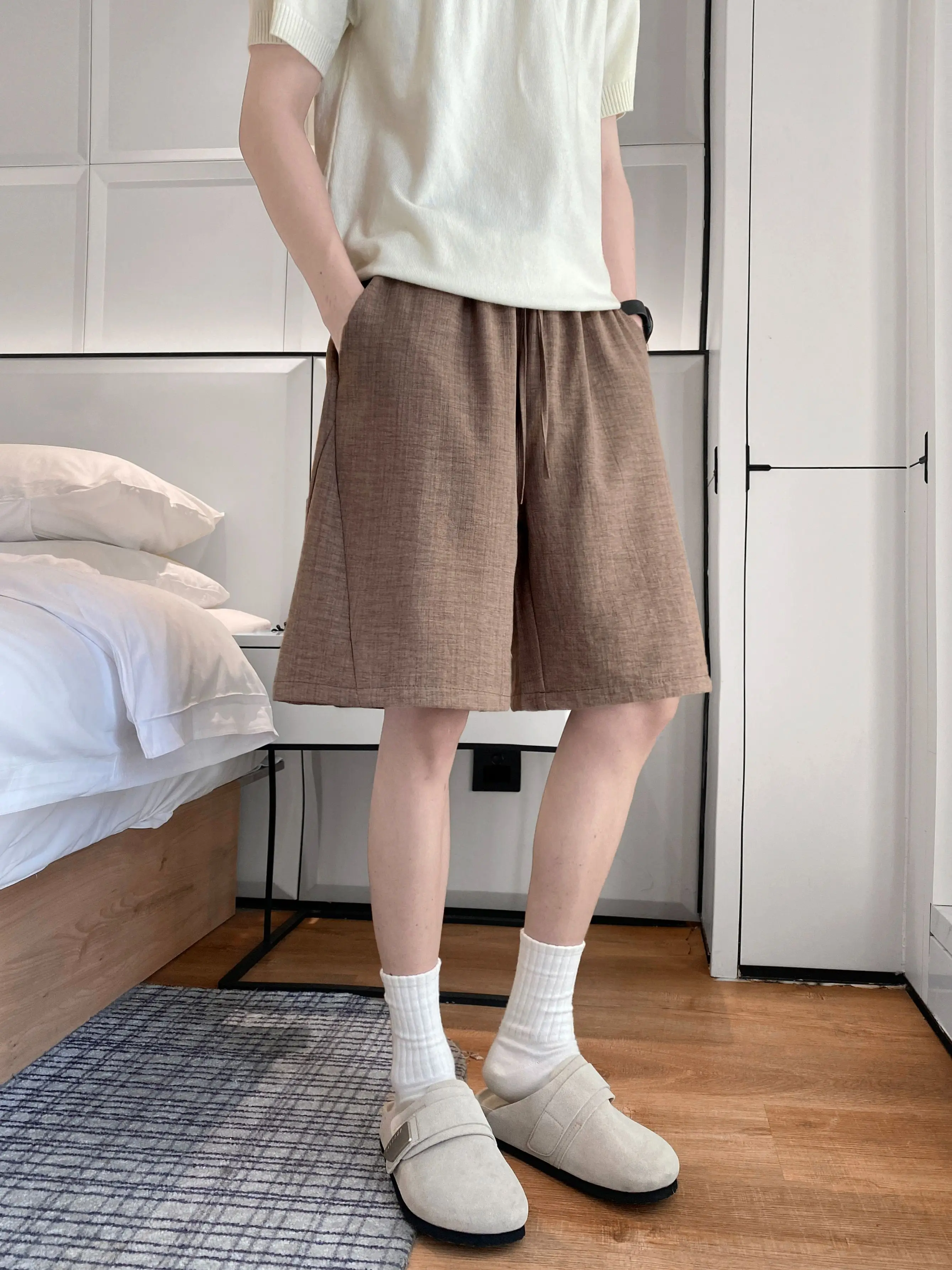 Loose Straight Leg Short Pants Light Weight Summer Beach Casual Loose Fit Five Tenths Trousers for Men in plus Size