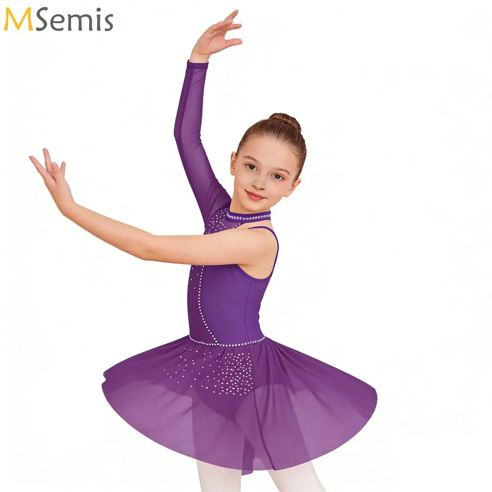 

Kids Girls Asymmetrical Dance Dress Lyrical Ballet Performance Costume Contemporary Modern Gymnastics Figure Skating Dancewear